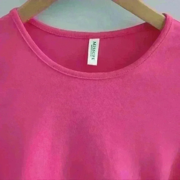 MISSUFE | Women's Hot Pink Long Sleeved Ruched Midi Bodycon Dress - Picture 2 of 5